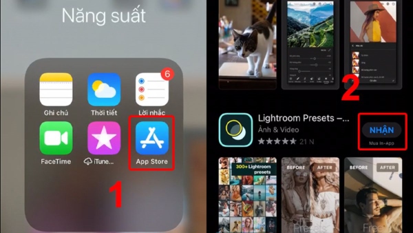 Bước 2: Vào App Store => tìm ứng dụng bạn muốn tải => bấm Nhận.